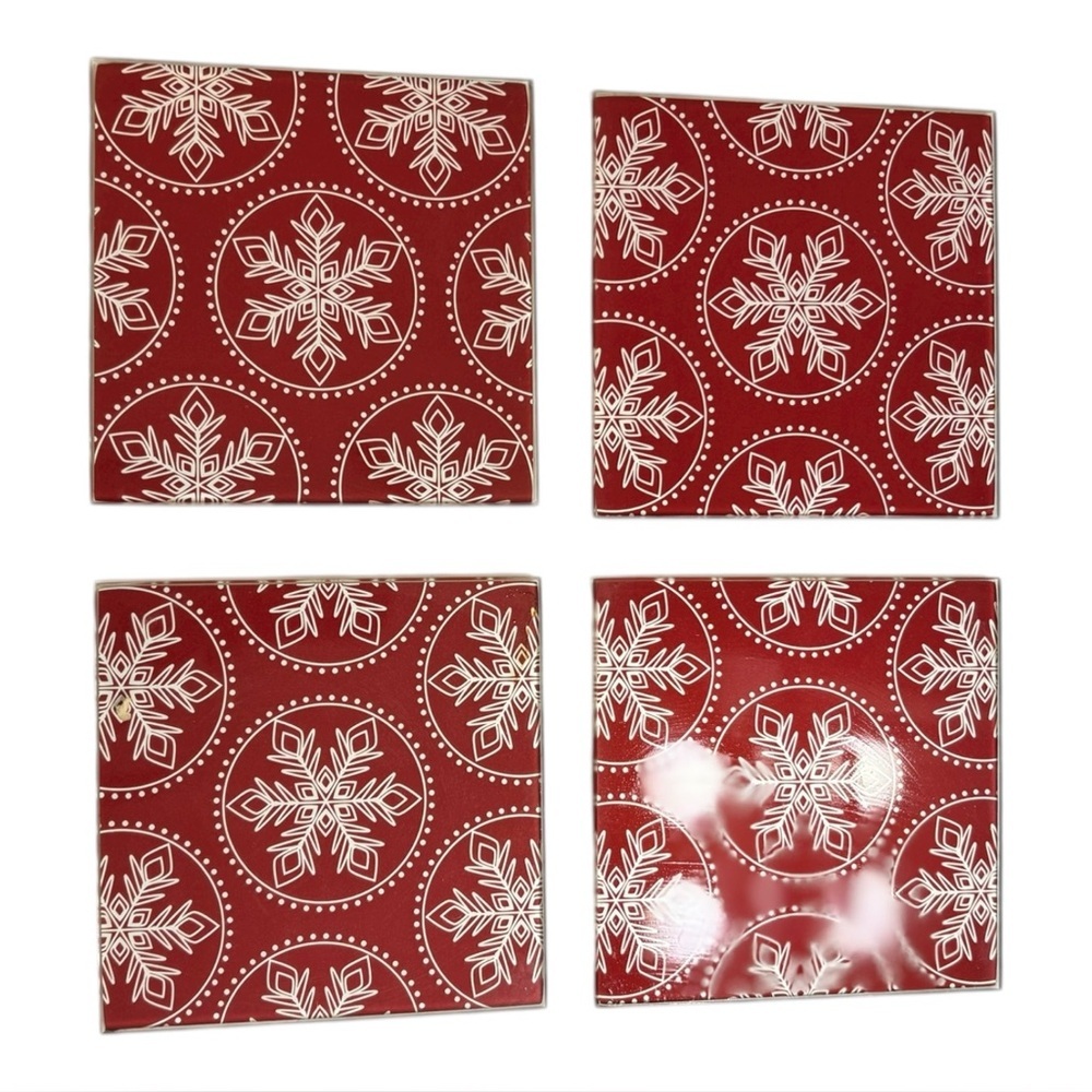 Bon Ton Red Nordic Snowflake Coasters Set of Four Festive Red Snowflake Coasters